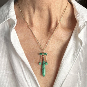 Antique 14K Gold Green Malachite Drop Pendant - Boylerpf