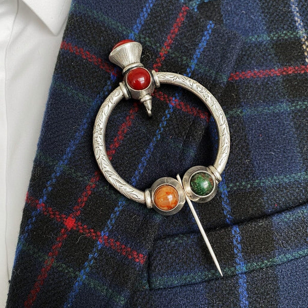 Antique Silver Scottish Agate Penannular Brooch Kilt Pin - Boylerpf