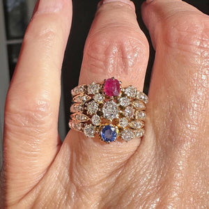 Antique 18K Gold Mine Cut Diamond Ruby Sapphire Ring - Boylerpf