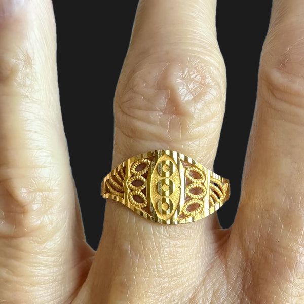 Vintage 21K Gold Diamond Cutout Textured Filigree Ring - Boylerpf