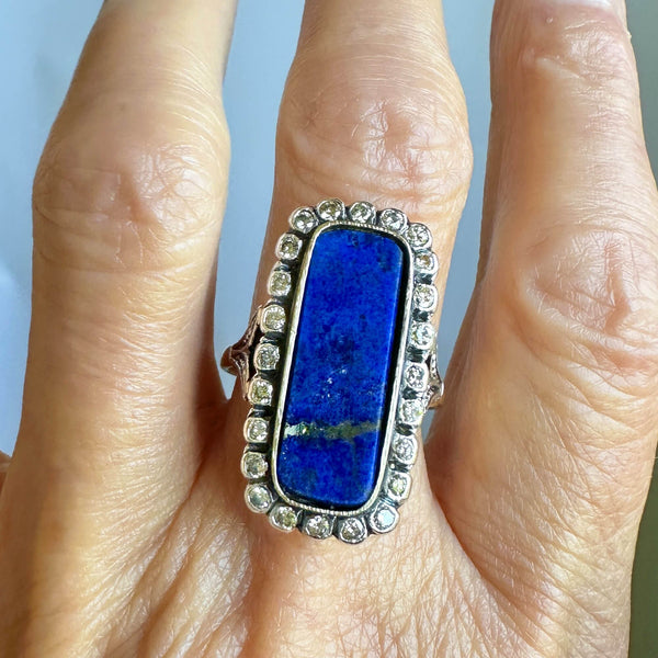 Art Deco 1.02 CTW Mine Cut Diamond Halo Lapis Lazuli Ring - Boylerpf