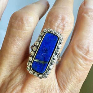 Art Deco 1.02 CTW Mine Cut Diamond Halo Lapis Lazuli Ring - Boylerpf