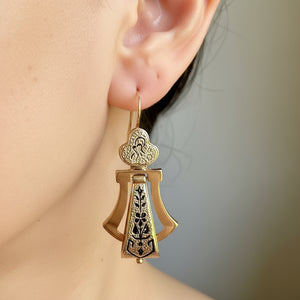 Antique Victorian Enamel Taille D'Epargne 14K Gold Earrings - Boylerpf