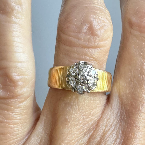Vintage Daisy Cluster Diamond Wide Ring Band in 14K Gold - Boylerpf