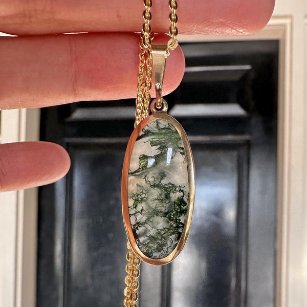 Vintage Gold Scottish Moss Agate Pendant, Sheffield Assayed - Boylerpf