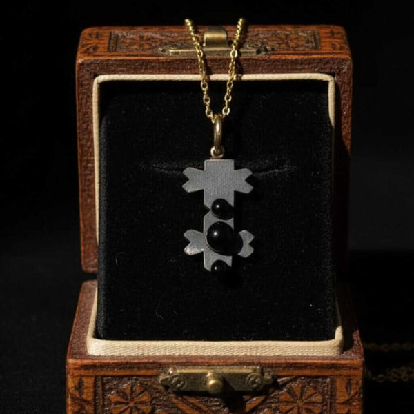 Antique Victorian Carved Whitby Jet Puzzle Pendant - Boylerpf