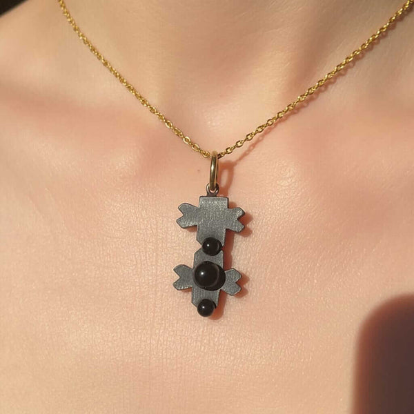Antique Victorian Carved Whitby Jet Puzzle Pendant - Boylerpf