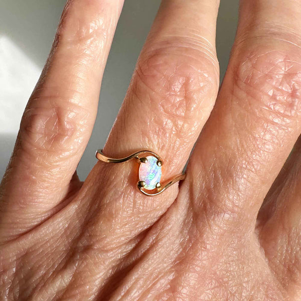 Vintage 10K Gold Bypass Opal Solitaire Ring - Boylerpf