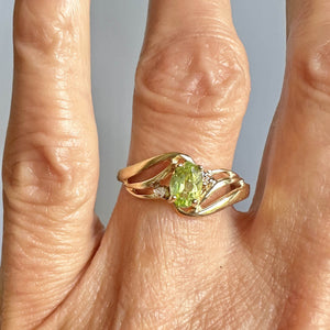 Vintage 10K Gold Bypass Diamond Peridot Ring - Boylerpf