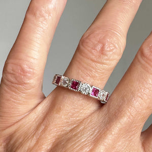 Sterling Silver Diamond Ruby Eternity Ring Band - Boylerpf