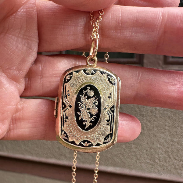 Antique Gold Enamel Double Sided Four Compartment Locket - Boylerpf