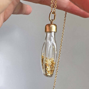 Vintage 14K Gold Flakes Glass Shaker Bottle Pendant - Boylerpf