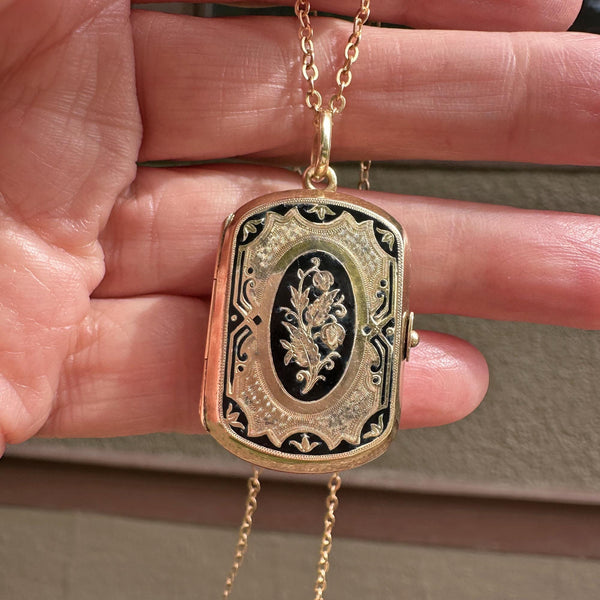 Antique Gold Enamel Double Sided Four Compartment Locket - Boylerpf