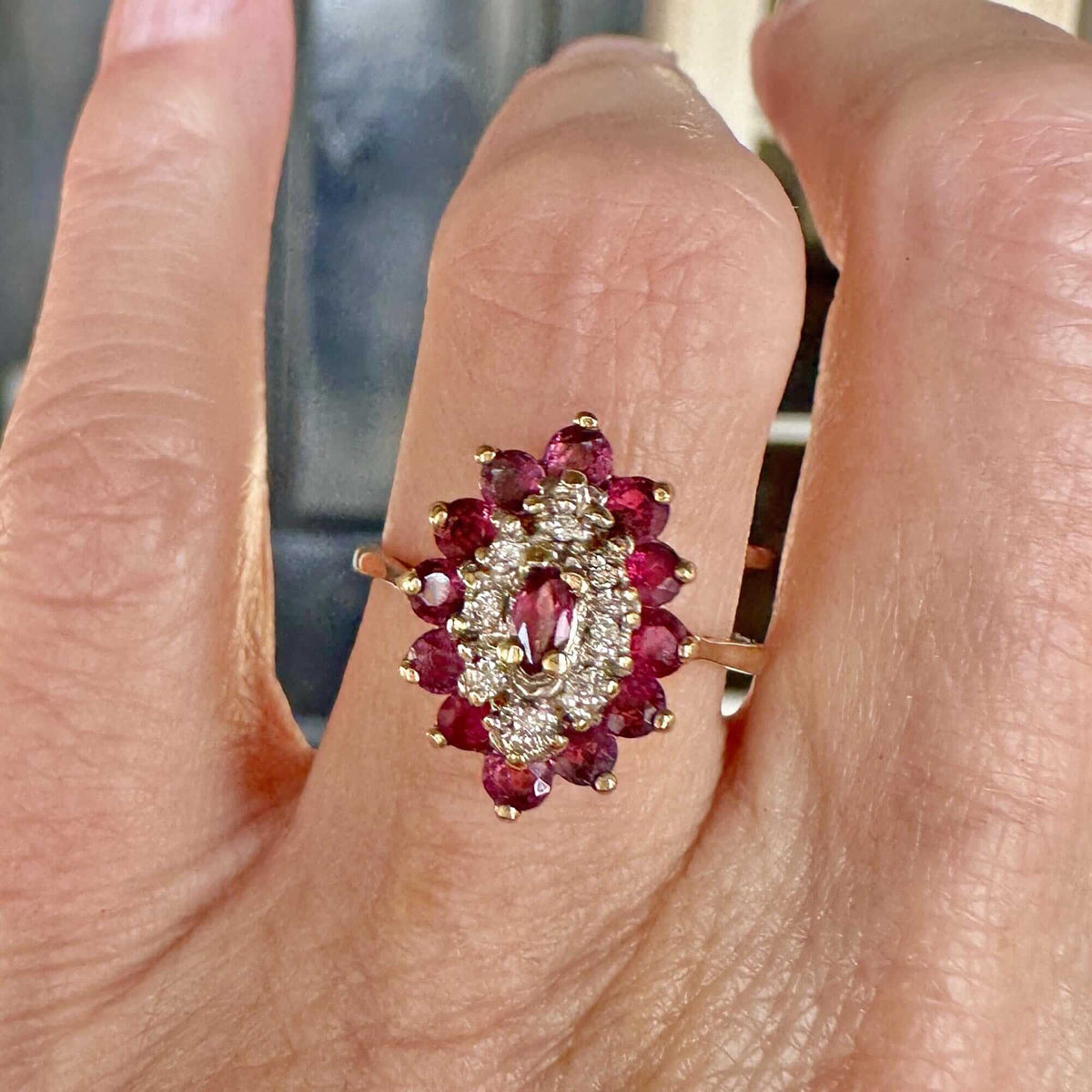 Vintage Gold Diamond Marquise Ruby Cluster Ring – Boylerpf