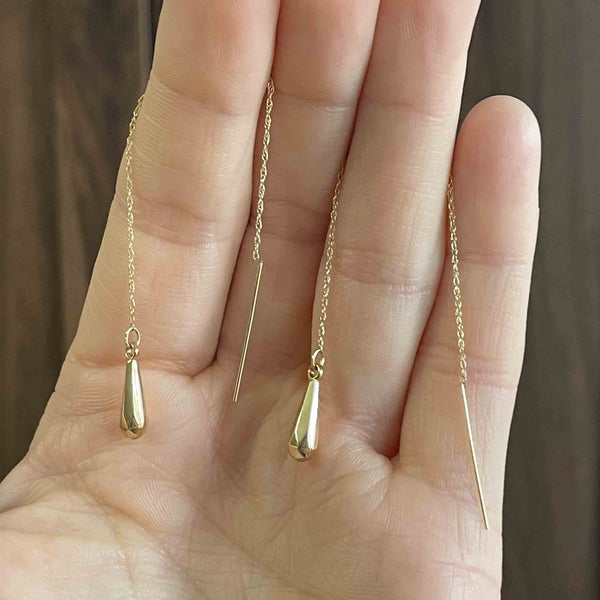 Vintage 14K Gold Teardrop Threader Earrings - Boylerpf