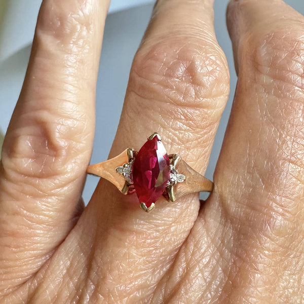 Vintage 10K Gold Diamond Marquise Ruby Ring - Boylerpf