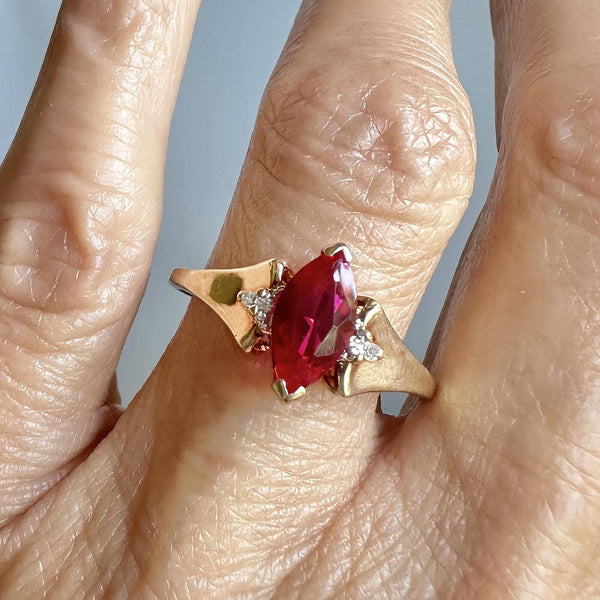 Vintage 10K Gold Diamond Marquise Ruby Ring - Boylerpf