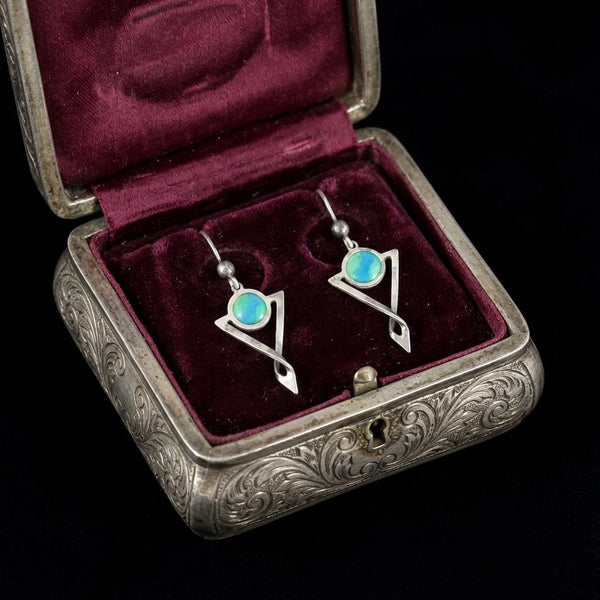 Vintage Enamel Sterling Silver Drop Earrings
