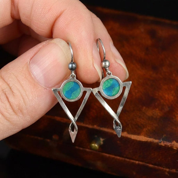 Vintage Enamel Sterling Silver Drop Earrings