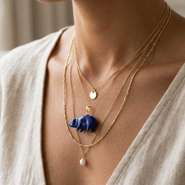 Vintage Lapis Lazuli Pig Pendant in Gold Vermeil