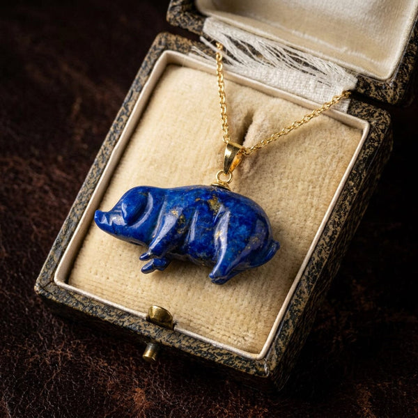 Vintage Lapis Lazuli Pig Pendant in Gold Vermeil