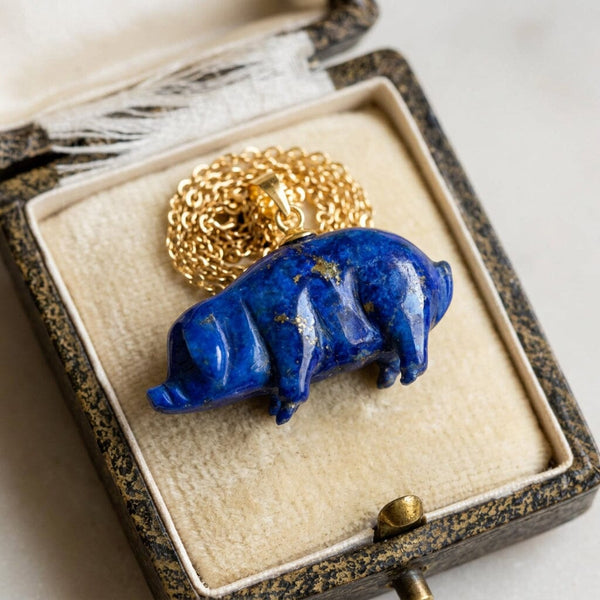 Vintage Lapis Lazuli Pig Pendant in Gold Vermeil