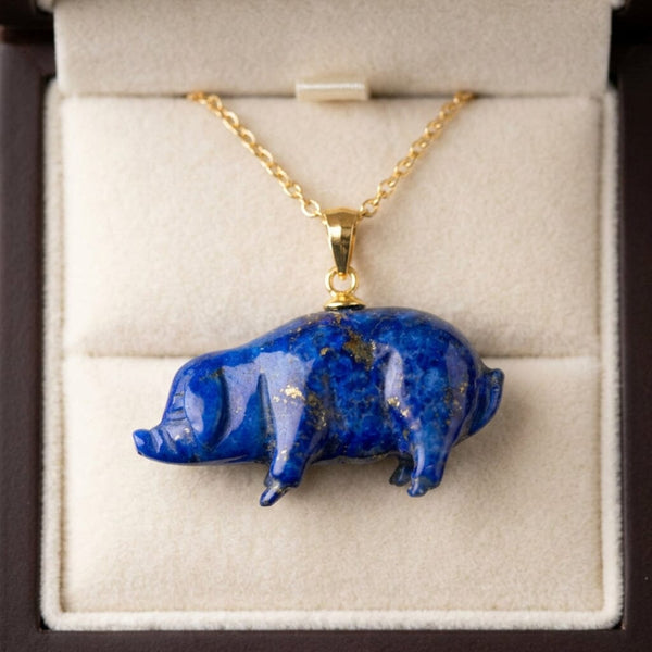 Vintage Lapis Lazuli Pig Pendant in Gold Vermeil