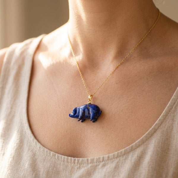 Vintage Lapis Lazuli Pig Pendant in Gold Vermeil