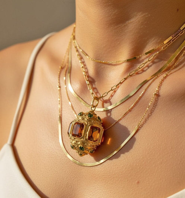 Victorian Revival Etruscan 18K Gold Citrine Green Tourmaline Pendant