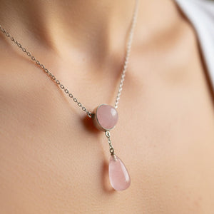 Antique Art Deco Silver Rose Quartz Pendant Necklace - Boylerpf