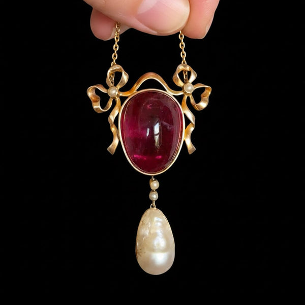 Theodore B. Starr Art Nouveau Rubellite Pearl Necklace
