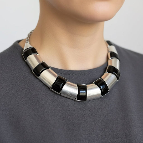 Vintage Mexican Sterling Silver Black Onyx Necklace