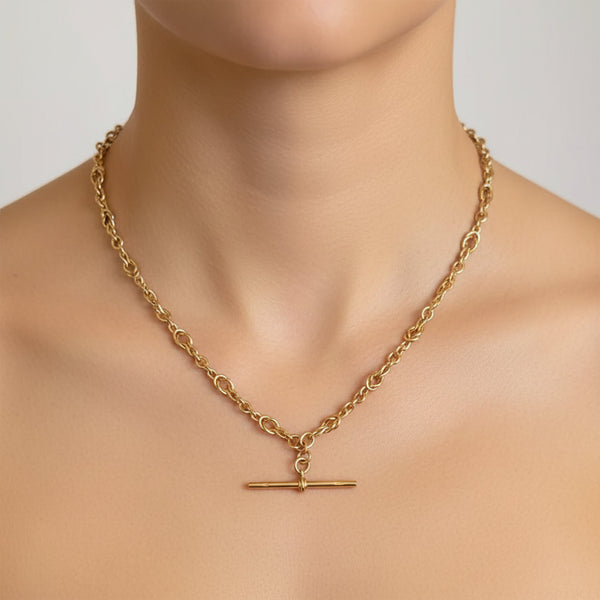 Antique 9K Gold Double Albert Love Knot Watch Chain Necklace