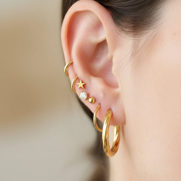 Vintage English 9K Gold Twisted Hoop Earrings