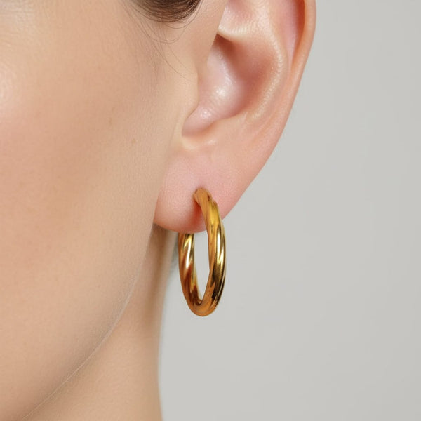 Vintage English 9K Gold Twisted Hoop Earrings