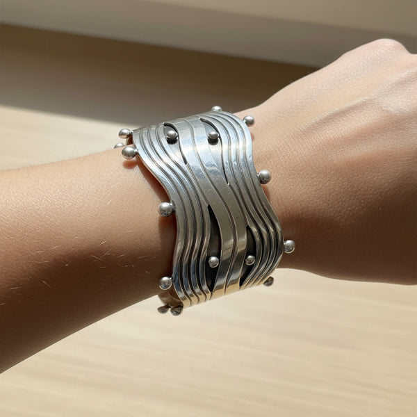 Vintage Taxco Mexican Sterling Silver Cuff Bracelet