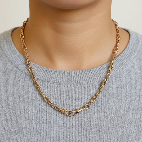 Antique 9K Gold Double Albert Love Knot Watch Chain Necklace