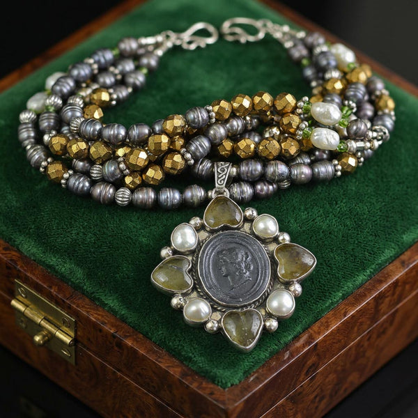 Joan Slifka Labradorite Cameo Brooch Pendant Necklace