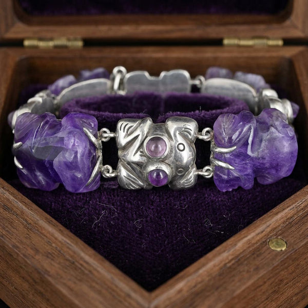 William Spratling Taxco Silver Amethyst Frog Bracelet
