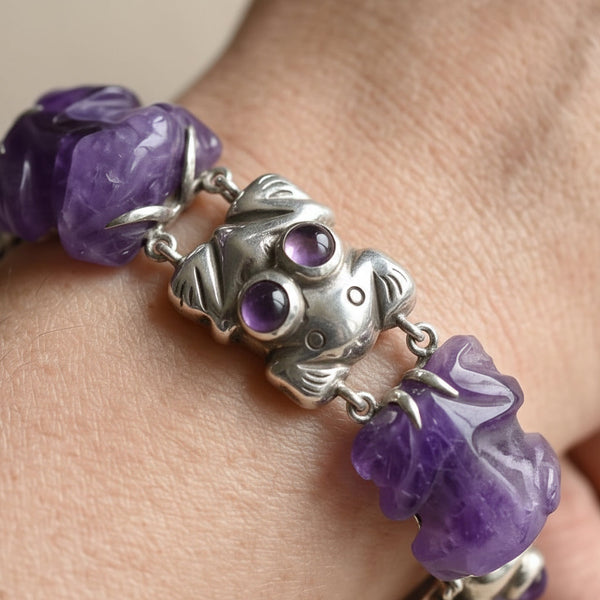 William Spratling Taxco Silver Amethyst Frog Bracelet