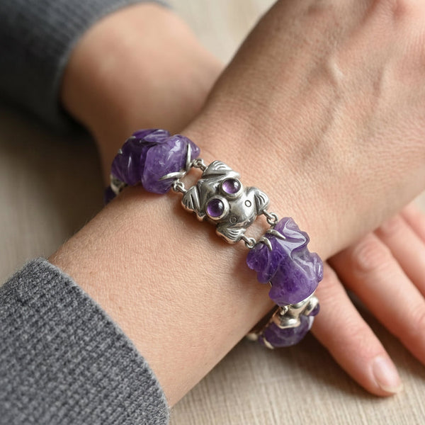 William Spratling Taxco Silver Amethyst Frog Bracelet