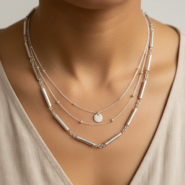Vintage Sterling Silver Bar Link Chain Necklace 17 Inch