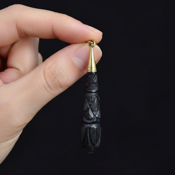 Antique Victorian 9K Gold Whitby Jet Dangle Earrings - Boylerpf