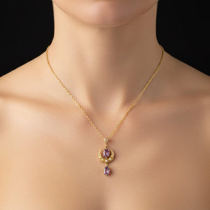 Vintage Gold Pearl Crescent Moon Amethyst Pendant - Boylerpf