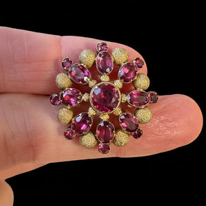 Antique 15K Gold Floral Cluster Amethyst Brooch - Boylerpf