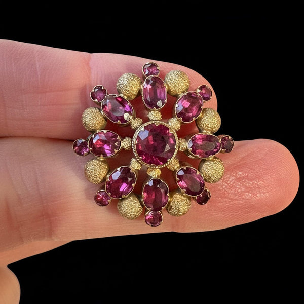 Antique 15K Gold Floral Cluster Amethyst Brooch - Boylerpf