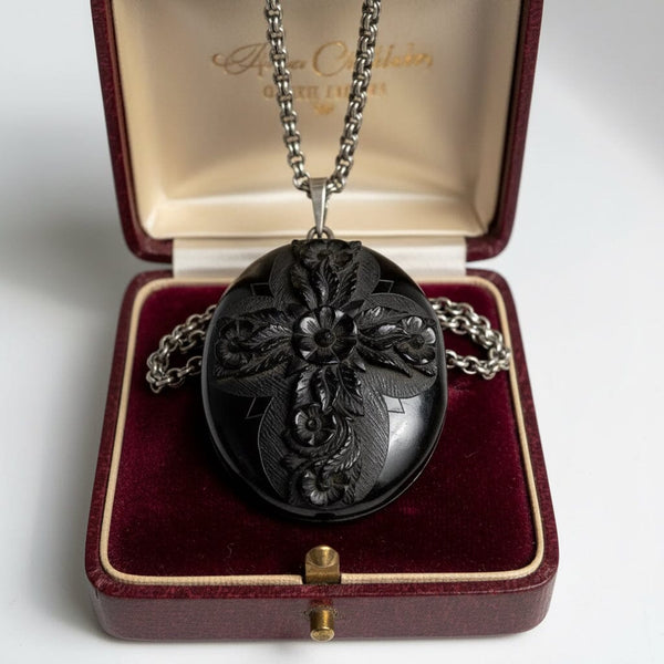 Victorian Whitby Jet Locket Antique Mourning Pendant Large