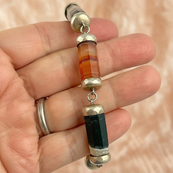 Antique Octagonal Barrel Scottish Banded Agate Bracelet