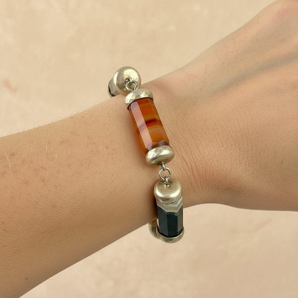 Antique Octagonal Barrel Scottish Banded Agate Bracelet
