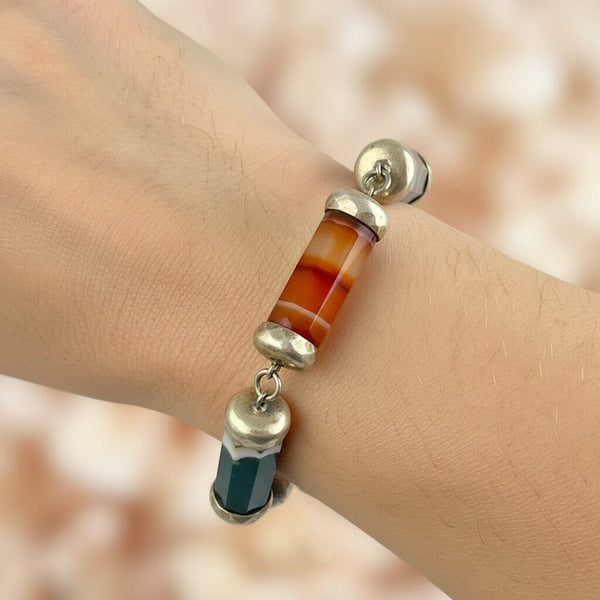 Antique Octagonal Barrel Scottish Banded Agate Bracelet
